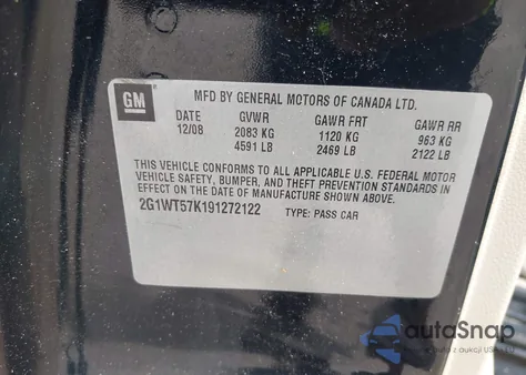 2009 Chevrolet Impala Lt из США, поврежденный, VIN 2G1WT57K191272122